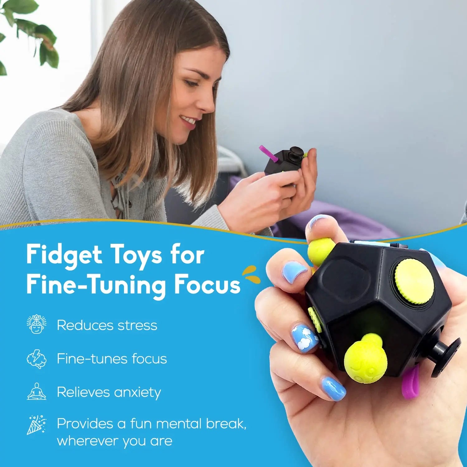 Seren-o-Sphere 12-Sided Fidget Cube - Anti-Stress Sensory Toy for Kids & Adults