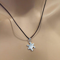 Sterling Silver Autism Awareness Puzzle Piece Leather Necklace